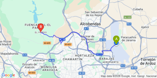 Map: Madrid Airport (MAD) to El Pardo