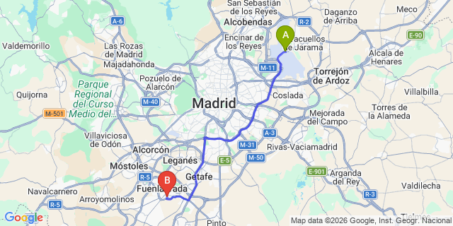 Map: Madrid Airport (MAD) to Fuenlabrada
