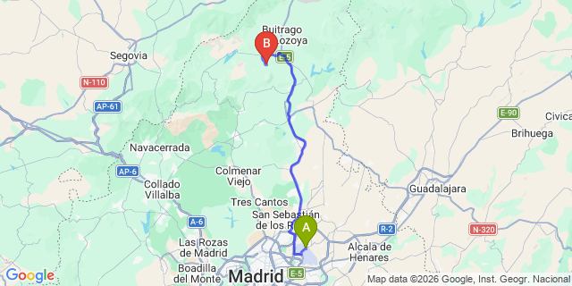 Map: Madrid Airport (MAD) to Garganta de los Montes