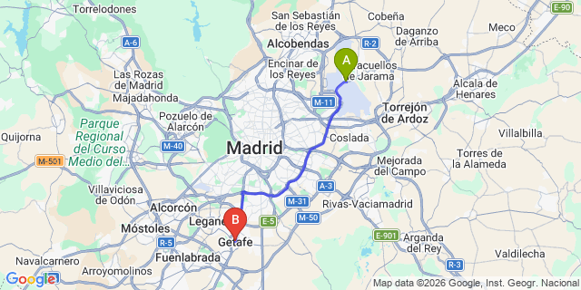 Map: Madrid Airport (MAD) to Getafe