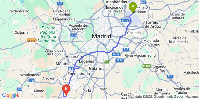 Map: Madrid Airport (MAD) to Grinon