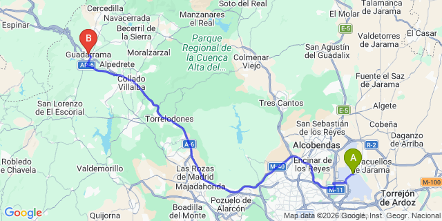 Map: Madrid Airport (MAD) to Guadarrama