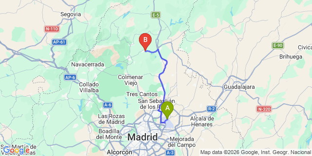 Map: Madrid Airport (MAD) to Gualadix de la Sierra