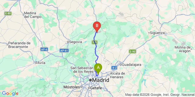 Map: Madrid Airport (MAD) to Horcajo de la Sierra