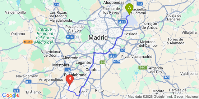 Map: Madrid Airport (MAD) to Humanes de Madrid