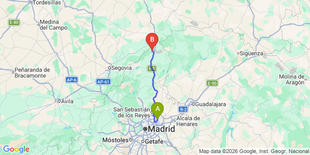 Map: Madrid Airport (MAD) to La Acebeda