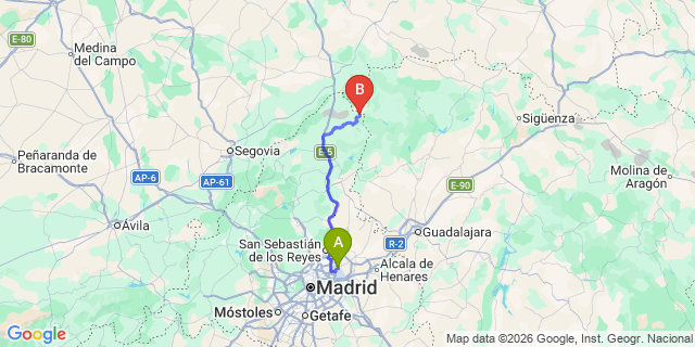 Map: Madrid Airport (MAD) to La Hiruela
