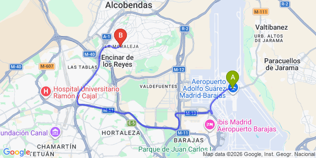 Map: Madrid Airport (MAD) to La Moraleja