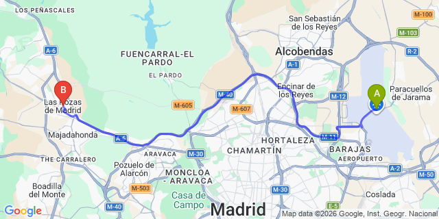 Map: Madrid Airport (MAD) to La Rozas