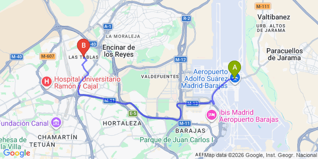 Map: Madrid Airport (MAD) to Las Tablas