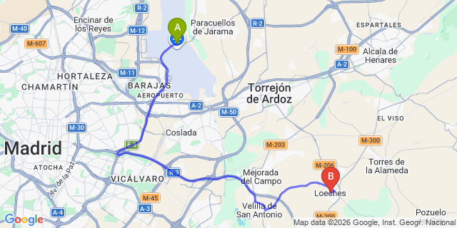 Map: Madrid Airport (MAD) to Loeches