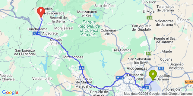 Map: Madrid Airport (MAD) to Los Molinos