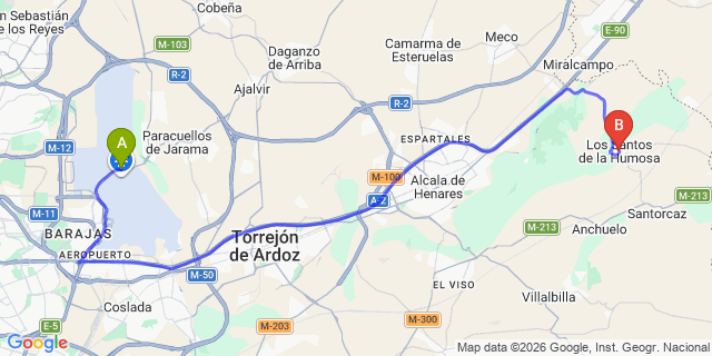 Map: Madrid Airport (MAD) to Los Santos de la Humosa