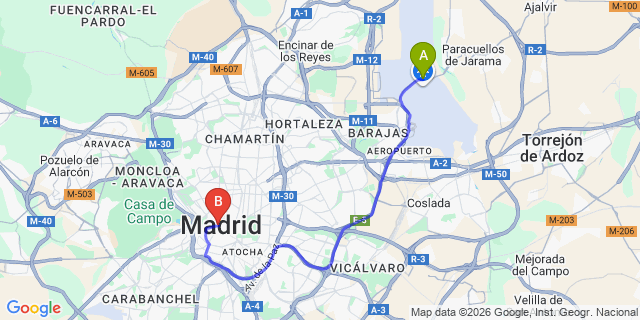 Map: Madrid Airport (MAD) to Madrid city (all areas)
