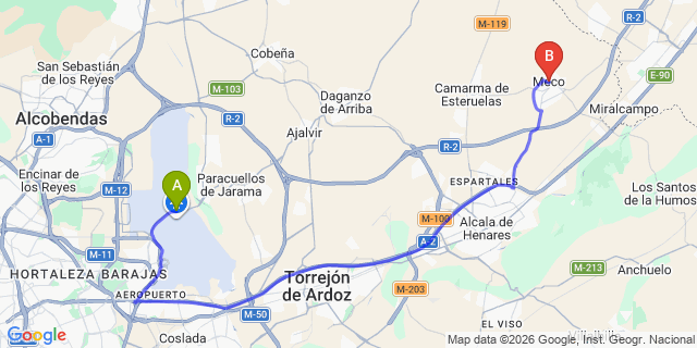 Map: Madrid Airport (MAD) to Meco