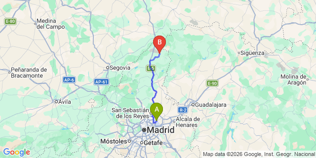 Map: Madrid Airport (MAD) to Montejo de la Sierra