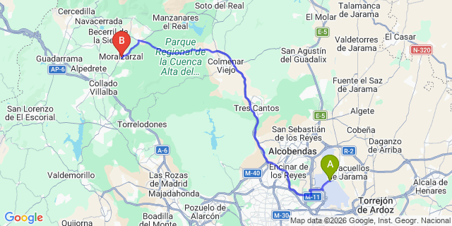 Map: Madrid Airport (MAD) to Moralzarzal