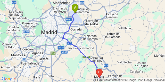 Map: Madrid Airport (MAD) to Morata de Tajuna