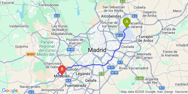 Map: Madrid Airport (MAD) to Mostoles