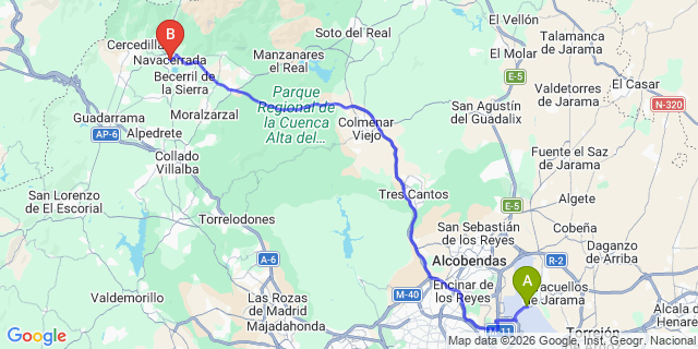 Map: Madrid Airport (MAD) to Navacerrada