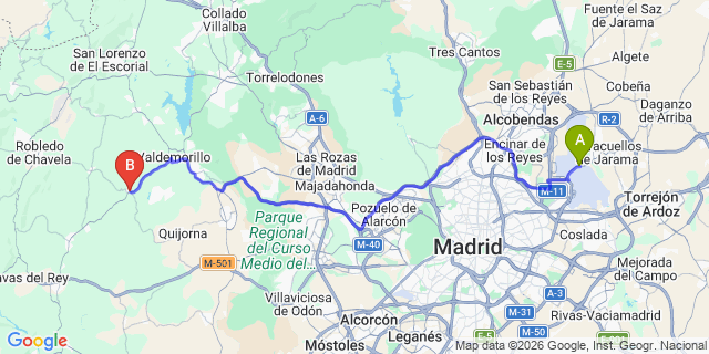 Map: Madrid Airport (MAD) to Navalagamella