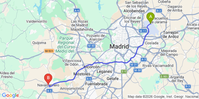 Map: Madrid Airport (MAD) to Navalcarnero