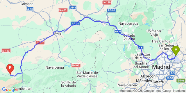 Map: Madrid Airport (MAD) to Navarredonda