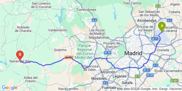 Map: Madrid Airport (MAD) to Navas del Rey