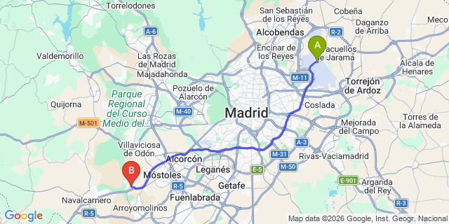 Map: Madrid Airport (MAD) to Parque Coimbra