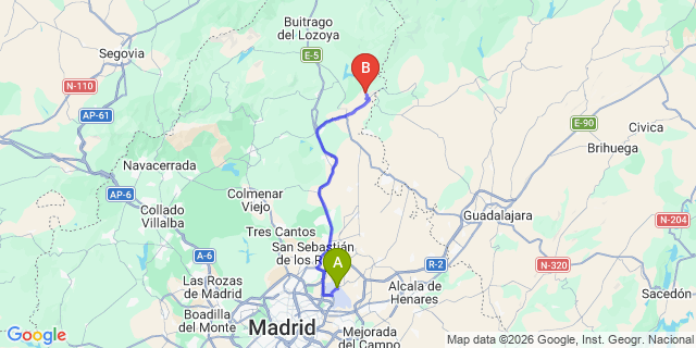 Map: Madrid Airport (MAD) to Patones de Ariiba