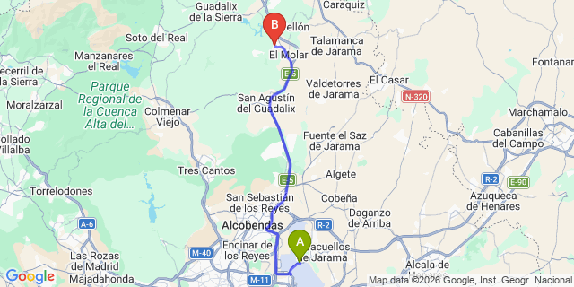 Map: Madrid Airport (MAD) to Pedrezuela