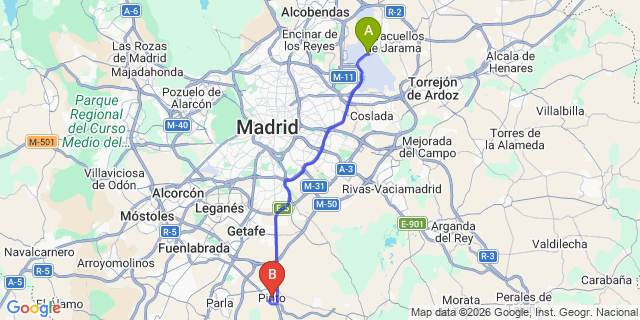 Map: Madrid Airport (MAD) to Pinto