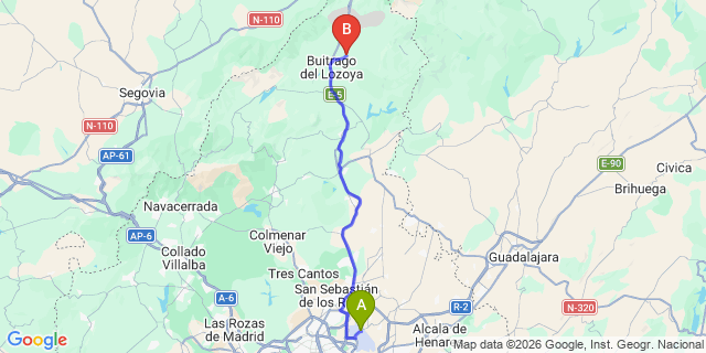 Map: Madrid Airport (MAD) to Pinuecar-Gandullas