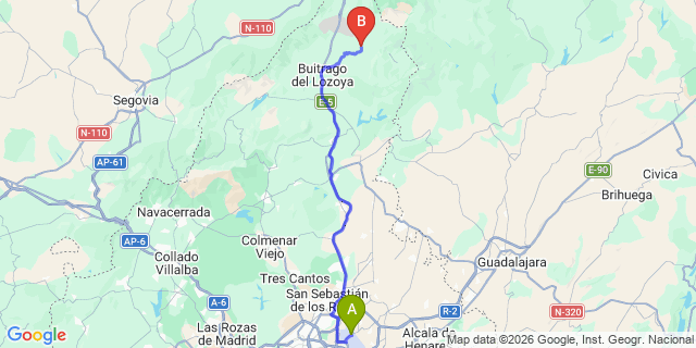 Map: Madrid Airport (MAD) to Pradena del Rincon