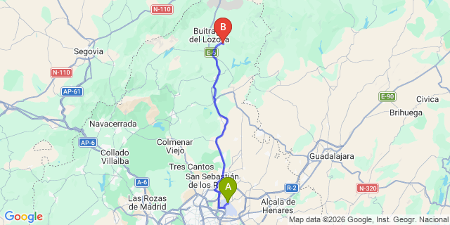 Map: Madrid Airport (MAD) to Puentes Viejas