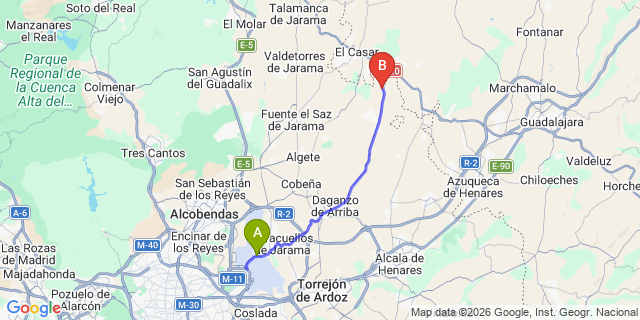 Map: Madrid Airport (MAD) to Ribatejada