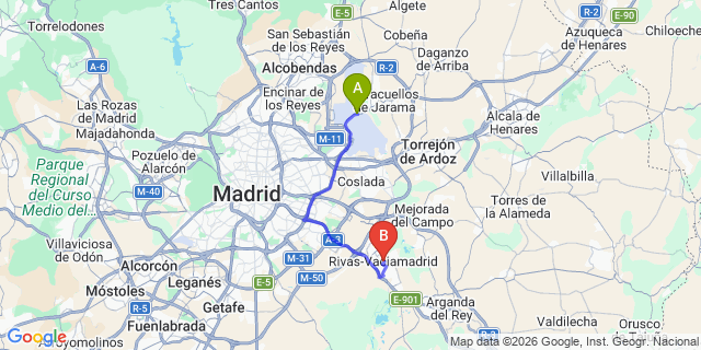 Map: Madrid Airport (MAD) to Rivas Vaciamadrid