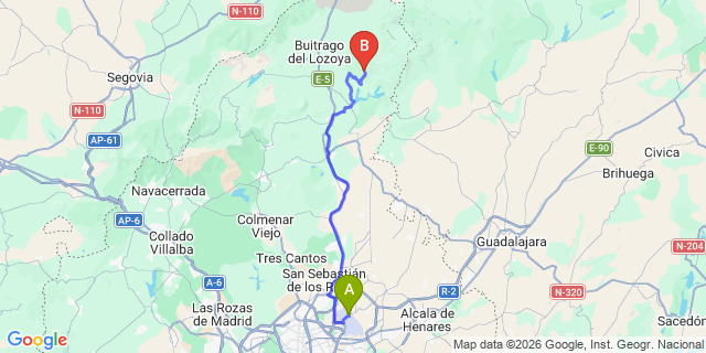 Map: Madrid Airport (MAD) to Robledillo de la Jara