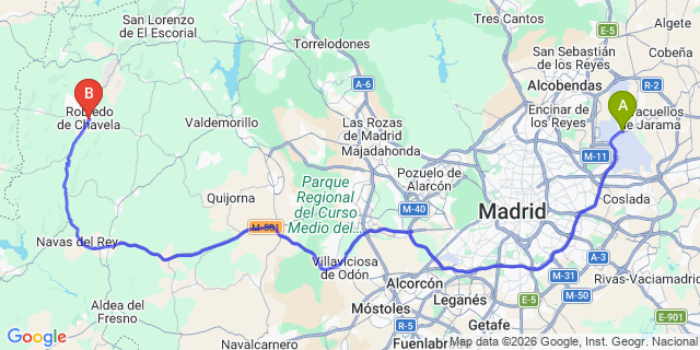 Map: Madrid Airport (MAD) to Robledo de Chavela