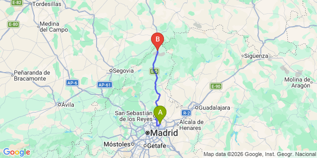 Map: Madrid Airport (MAD) to Robregordo