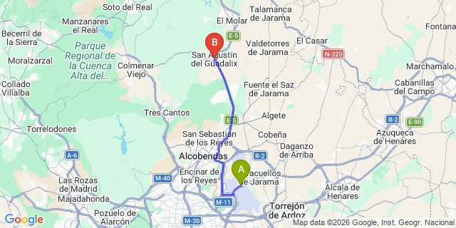 Map: Madrid Airport (MAD) to San Agustin de Guadalix