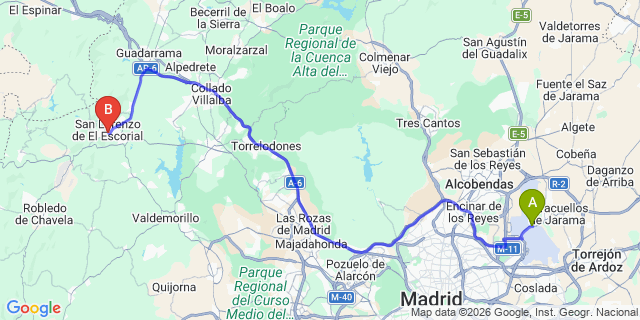 Map: Madrid Airport (MAD) to San Lorenzo del El Escorial