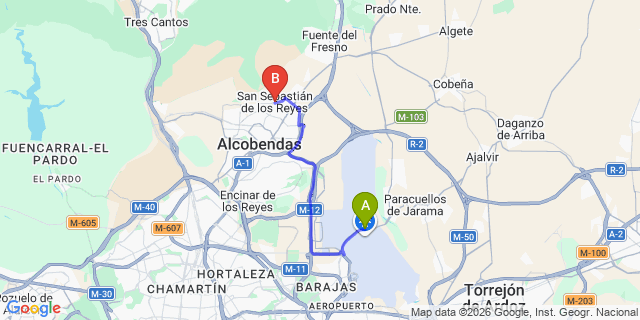 Map: Madrid Airport (MAD) to San Sebastian de los Reyes