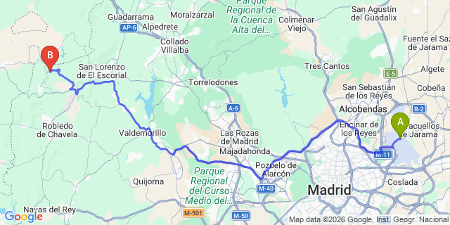 Map: Madrid Airport (MAD) to Santa Maria de la Alameda
