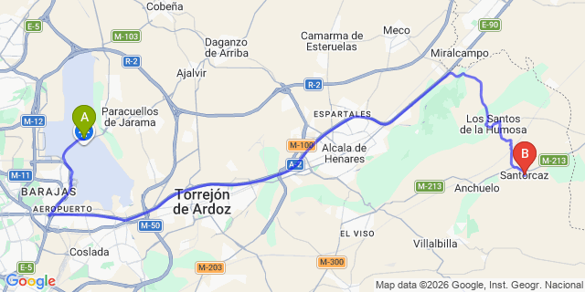 Map: Madrid Airport (MAD) to Santorcaz