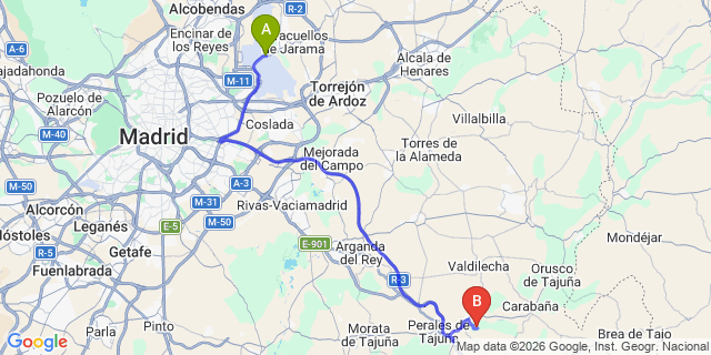 Map: Madrid Airport (MAD) to Tielmes