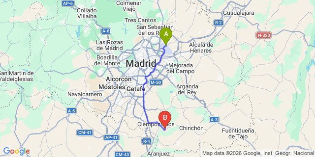 Map: Madrid Airport (MAD) to Titulcia