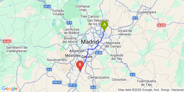 Map: Madrid Airport (MAD) to Torrejon de la Calzada