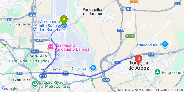 Map: Madrid Airport (MAD) to Torrejon