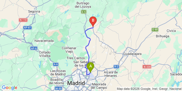 Map: Madrid Airport (MAD) to Torrelaguna